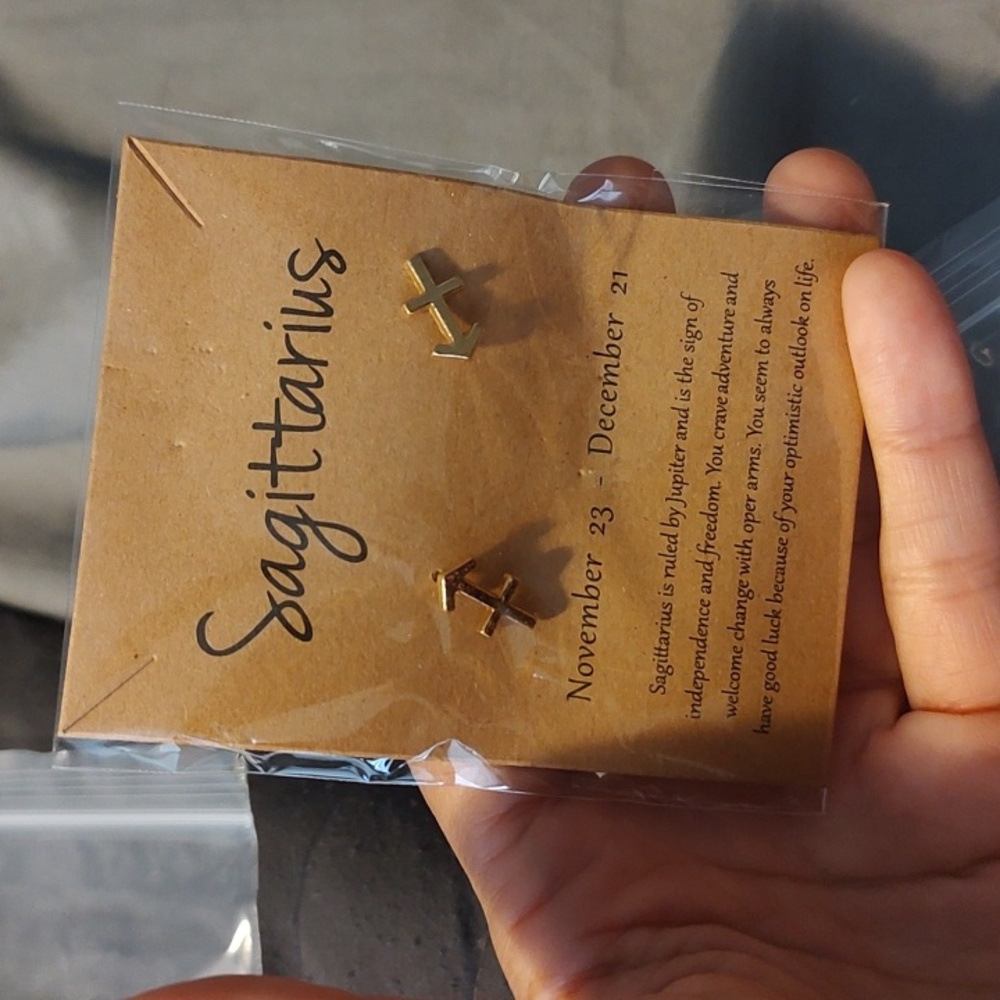 Gold Sagittarius Zodiac Stud Earrings